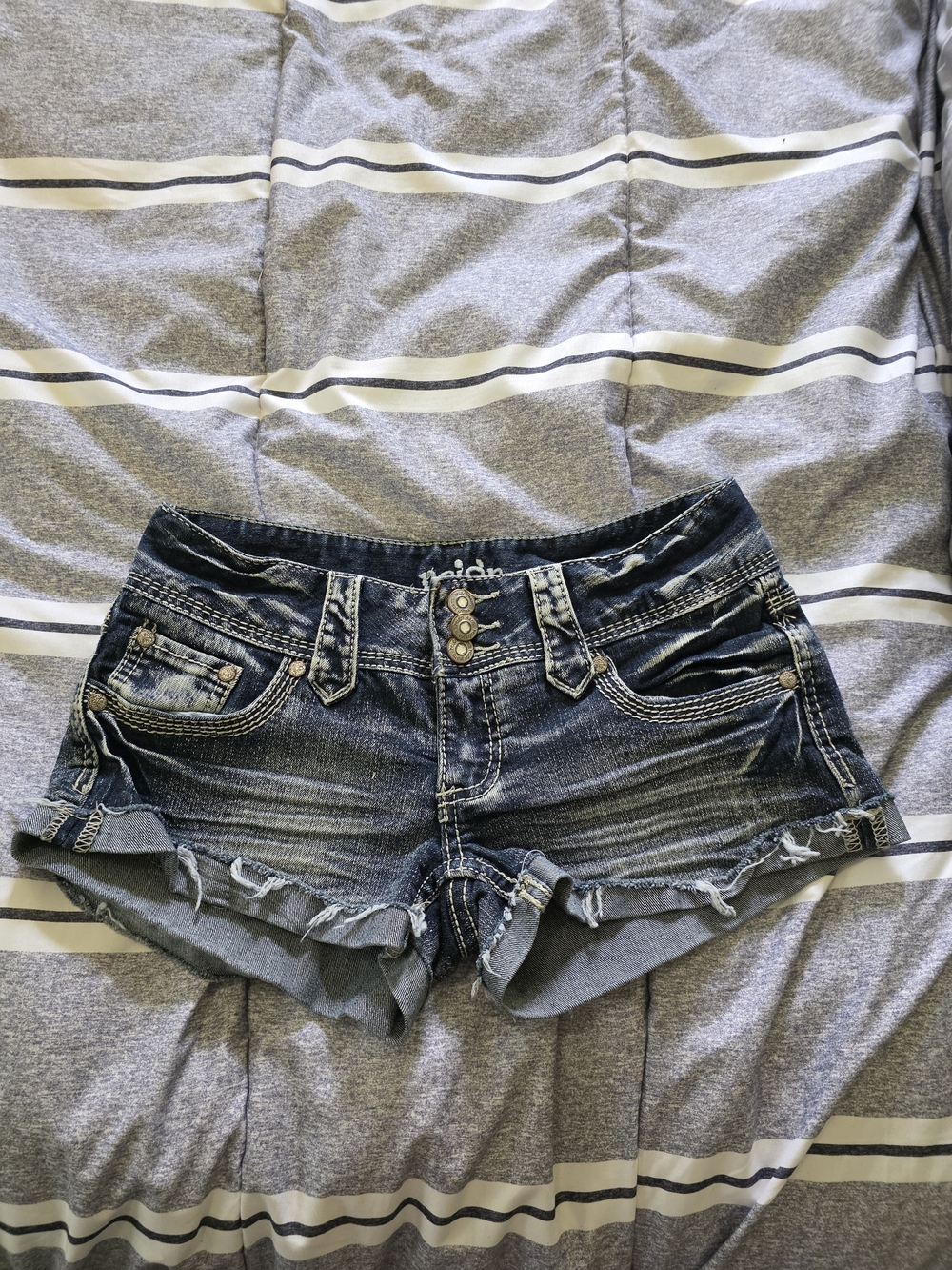 Reign Women's Dark Blue Distressed Denim Jean Shorts